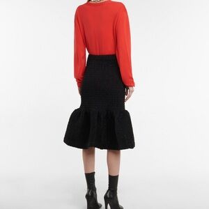 NWT Dries Van Noten Black Saturn Smocked Cotton Poplin Midi Skirt | L